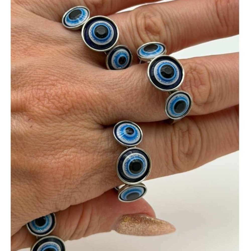 Evil Eye Ring Size 20 Stainless Steel Blue Nazar Protection Statement Ring